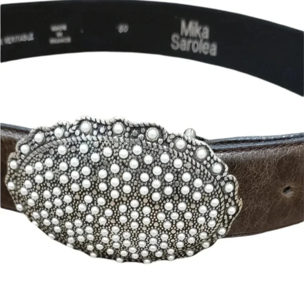 Mika Sarolea Brown Jewel Leather Belt